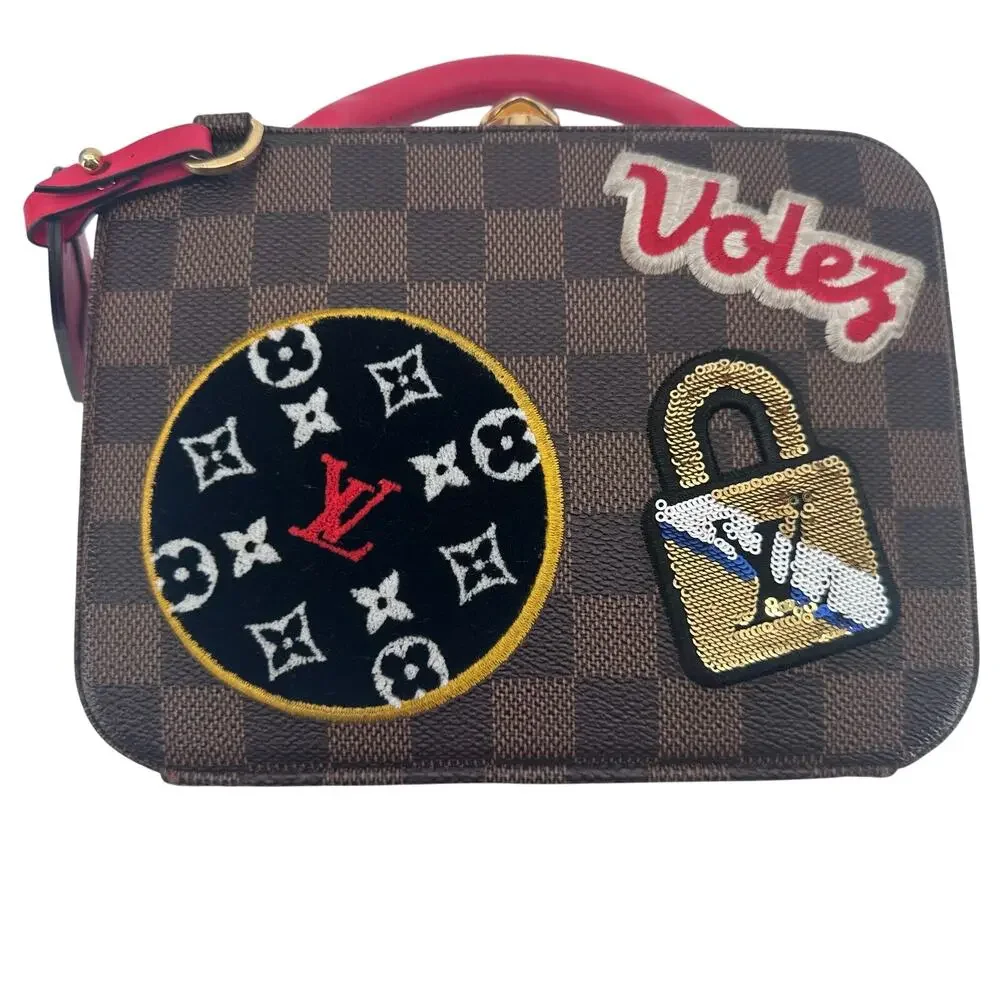 Louis Vuitton LV Damier Ebene Stories Box Trunk Crossbody Bag W/Patches Full Set